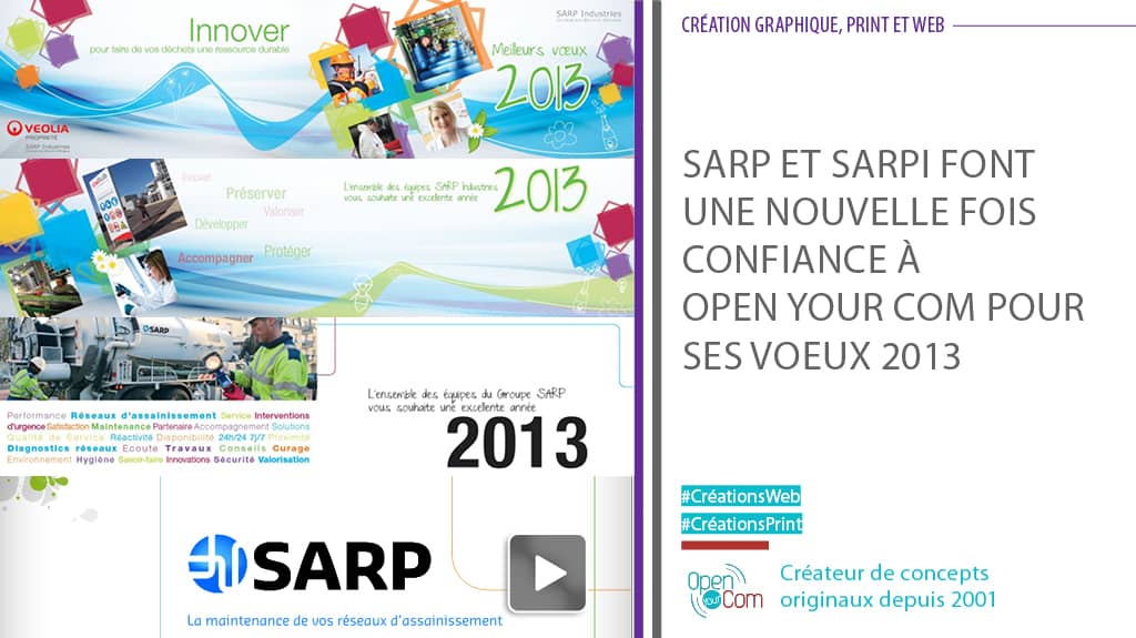 Open Your Com Agence web Publicité création graphique des cartes de voeux de SARP et SARPI du groupe Veolia